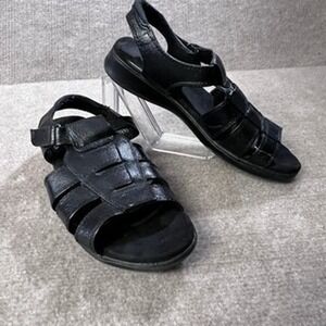 Dr. Scholls Black Leather Fisherman‎ Sandals Comfort Adjustable Strap 7.5M